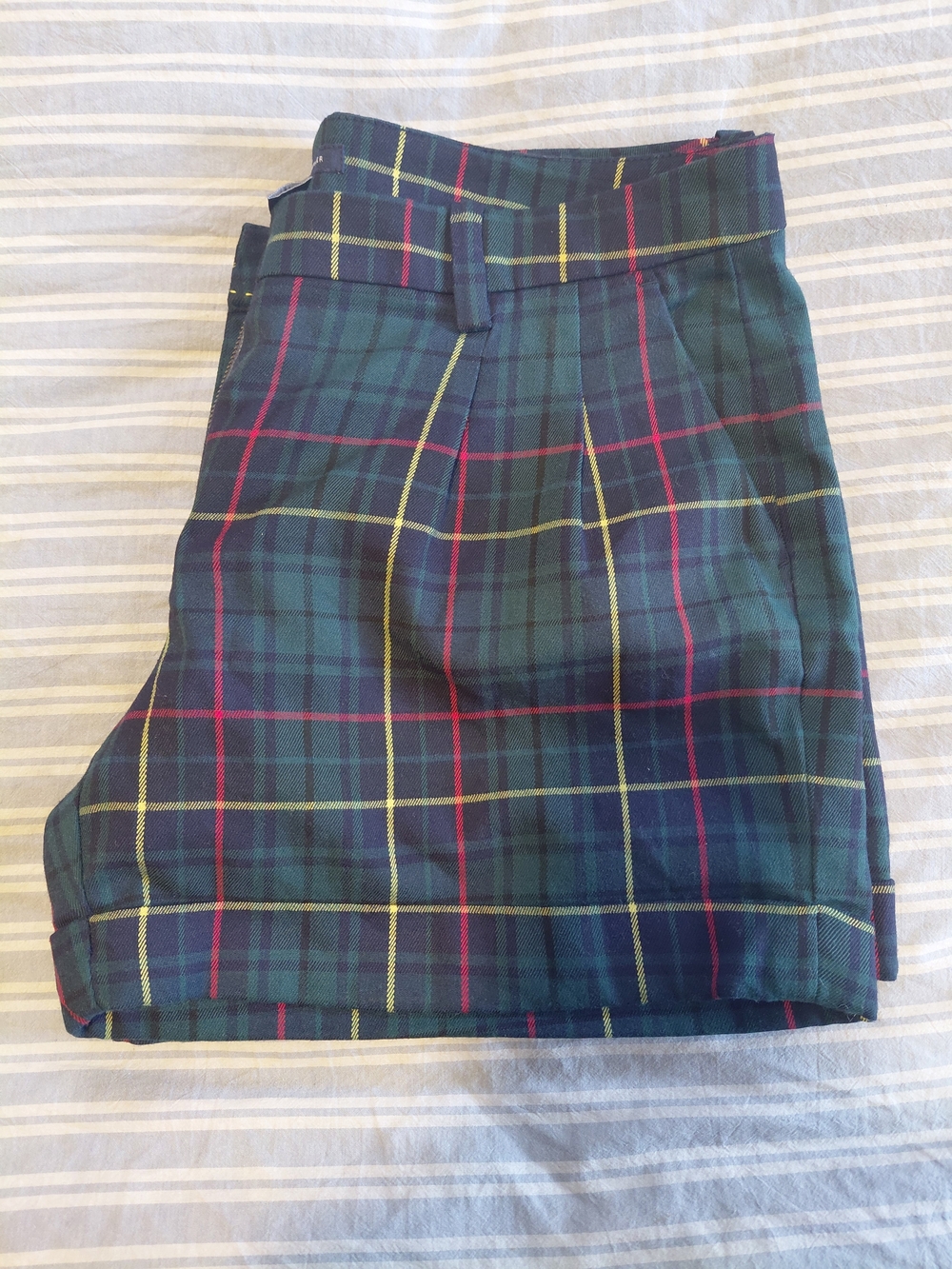 Tommy Hilfiger Green Plaid High-Waist Shorts